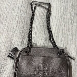 Tory Burch Metallic Gray Shoulder Bag